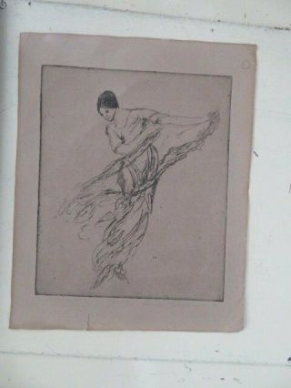 Old Vintage SKETCH ETCHING DRAWING Women Dancer Signed Anne GOLDTHWAITE Framed 3