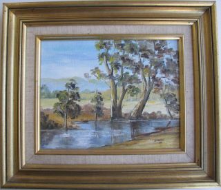 Pam Lethlean Australian Framed Oil " Goulburn River Taggerty Victoria " 1979