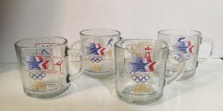 Set Of 4 Mcdonalds 1984 Olympic Coffee Cups Mugs Clear Glass