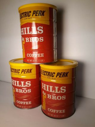 3 - Vintage Folgers 1lb Coffee Tin Cans W/lids