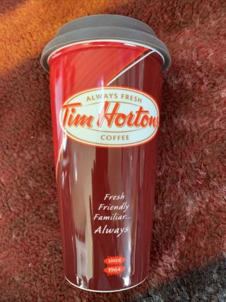 Tim Hortons Ceramic Travel Mug Cup With Silicone Lid No Chips 2011 Bilingual
