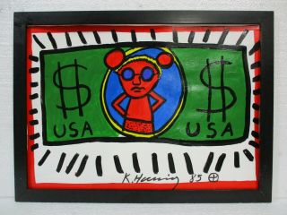 Keith Haring Acrylic On Paper 1985 With Frame
