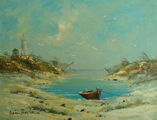 Vintage Mid - Century Seascape Signed Oil Painting By Brian Roche
