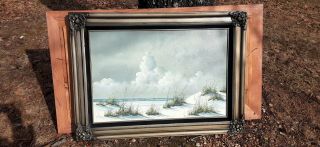 Large Seascape Oil Painting Ocean Waves Seagulls Clouds Signed Fox 36x44? Framed