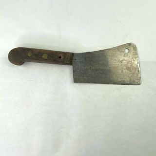 Vintage Butcher Knife Meat Cleaver Chopper Wood Handle 6 " Steel Blade
