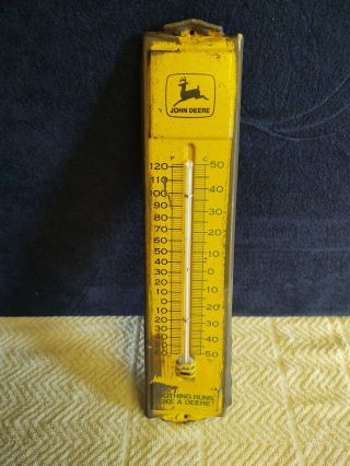 Vintage John Deere Yellow Metal Wall Thermometer 13 "