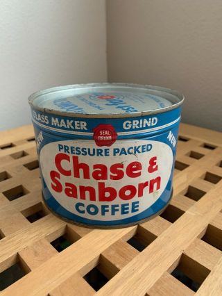 Vintage Chase Sanborn Coffee Tin Can Full With Key