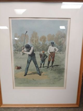 Vintage Antique Golf Litho Offset Colored Print Art By A.  B.  Frost Framed