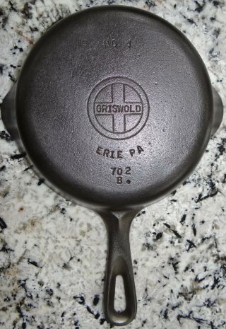Griswold 702b Cast Iron Skillet 4 Small Logo Flat Bottom 7 " Pan Cleaned
