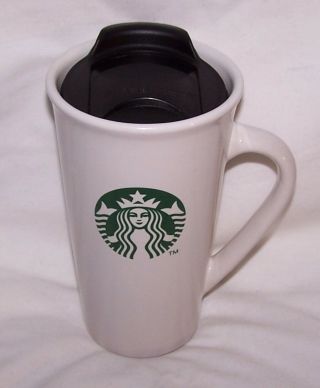 Starbucks Tall White Ceramic 16oz Travel Mug Mermaid Siren Logo 2012