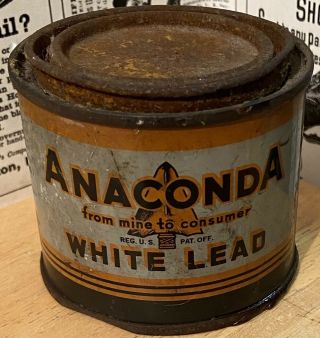 Vintage Anaconda White Lead Paint Can - One Pound - All Metal - Indiana