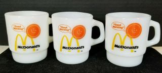 Vintage Mcdonalds Milk Glass Good Morning Mugs Set Of Three Anchor Hocking Fire