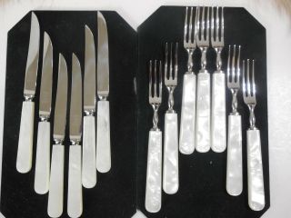 Kirk & Matz Sheffield England Mother Of Pearl Handle Cocktail Knives & Forks