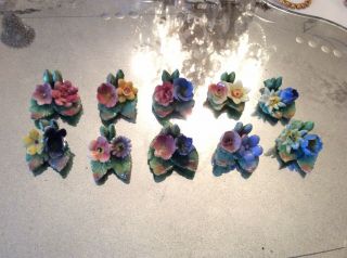 Vtg Italian Porcelain Flower Place Card Holders Set Of 10 Roses