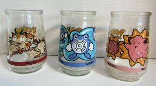 Pokemon Welch’s Jars Glass 1999 Meowth Poliwhirl & Clefairy 4 6 8 3 Of 9