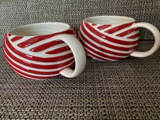 2 Starbuks 2013 Red & White Swirl Coffee Ceramic Mugs 12oz