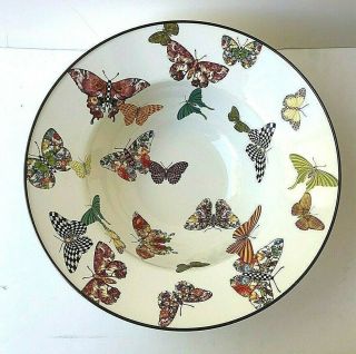 Designer Signed Mackenzie & Childs Large Enamel Butterfly Garden Serving Bowl