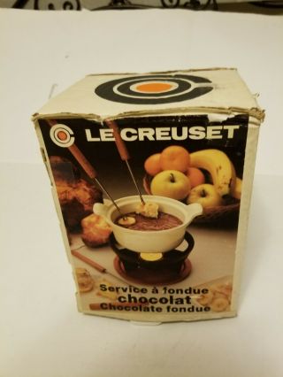 Vintage Le Creuset Fondue Set Chocolate Pot Enamel Cast Iron France White 2