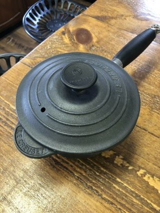 Vintage Le Creuset 16 Cast Iron Black Sauce Pan With Lid,  Handle 1 1/4 Qt