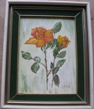 Doris Wild Australian Framed Oil " Red Gold Rose " C 1985 A