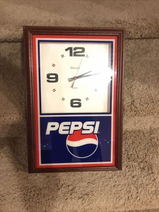 Pepsi Cola Wall Clock Hanover Quartz Battery Wood Frame Vintage Advertising A5