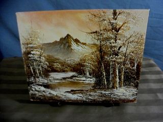 Vintage Signed Antonio Winter Mountain & Stream Landscape Oil Painting 10 " X 8 "
