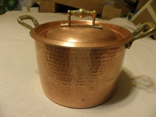 Hammered Copper 2 Quart Stockpot With Lid Marked,  2 Mm Thick