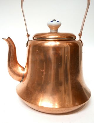 Antique Copper Teapot Tea Kettle French Gooseneck Spout with Porcelain Handle 2