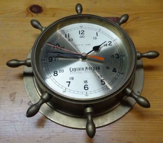 Vintage Captain Morgan Brass Ships Wheel Wall Clock Clock 6 1/4 " Face 8 " Back