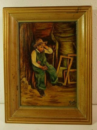 1954 K Weiss Oil Painting Man With Pipe Wisconsin Artist 6x9