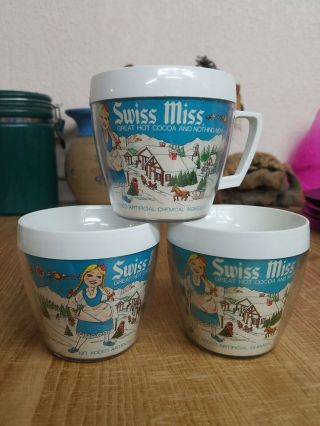 3 Vintage Swiss Miss Hot Chocolate Insulated Thermo Serv Mugs Cups West Bend
