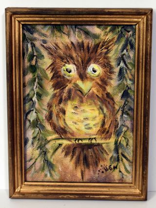 6 " Vintage Oil Painting Canvas Julia Hosmer Animal Life Cute Brown Barn Owl