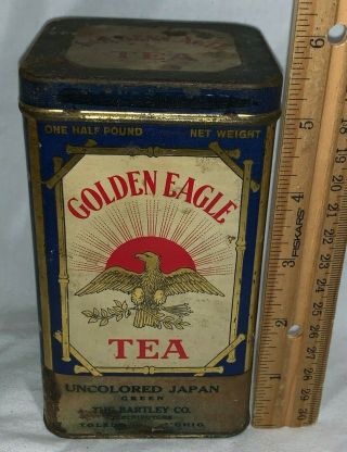 Antique Golden Eagle Tea Tin Litho Can Toledo Oh Bartley Co Country Store Grocer