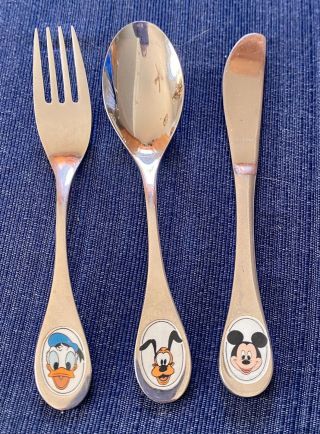 Wilkens Walt Disney 3 Pc 18/8 Stainless Flatware Cutlery Set Mickey Donald Pluto