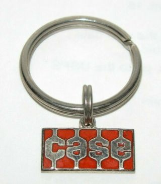 Vintage J I Case Trademark Logo Metal & Enamel Key Chain Ring Fob Orange Silver