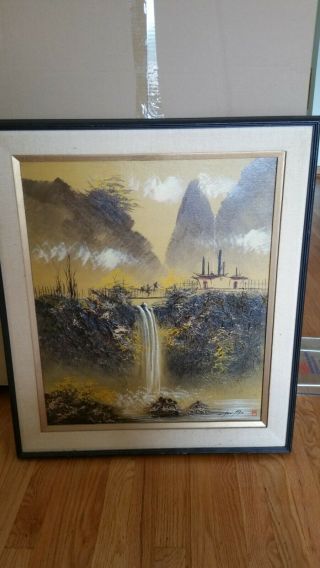 Vgt Chen Mao Temple River Falls Landcape Oil On Canvas Painting 24x20