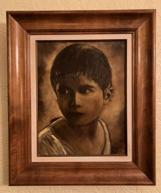 Young Boy Portrait Oil Painting Signed By Artist Framed 11 X 14