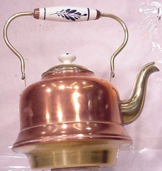 Old Dutch Copper Brass Delft Handle Knob Tea Pot Holland Gooseneck Coffee Kettle