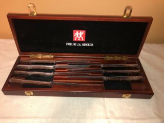 Set Of 7 J A Henckels Inox 4 Inch Steak Knives 39035 Knife Swilling In Wood Case