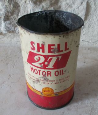 Vintage Shell 2t Motor Oil Can Tin France Auto Motorcycle