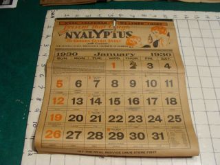 Vintage Calendar: 1930 Nyalyptus Golden Cough Syrup,  Torn,  Marked