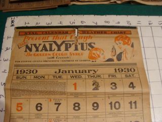 Vintage Calendar: 1930 Nyalyptus golden cough syrup,  torn,  marked 2