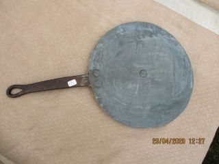 ANTIQUE FRENCH COPPER PAN LID TINNED CAST IRON HANDLE RIVETED 10.  2 in XIXth (B) 2