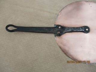 ANTIQUE FRENCH COPPER PAN LID TINNED CAST IRON HANDLE RIVETED 10.  2 in XIXth (B) 3