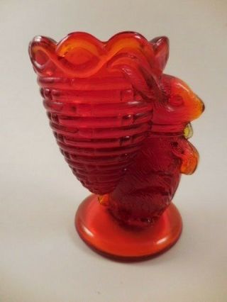 Orig 1950s Easter Bunny Rabbit Basket Egg Cup Red Pressed Glass Made In Japan