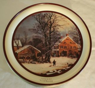 Vintage Currier & Ives " A Cold Morning " Christmas Cookie Tin 1991 Schwan 