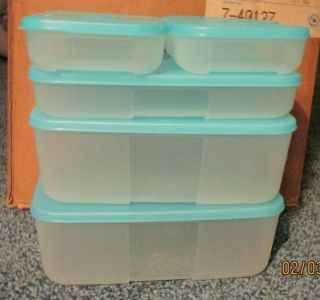 Tupperware Freezer Mates Set Of 6,  Aqua Blue Seals,  2 6 1/2c,  1 2 3/4c 1 1/4 C,