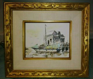 Mcm Adriano Marchello Oil Vignette Painting Sailboat Building Listed Ex