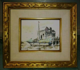 MCM Adriano Marchello Oil Vignette Painting Sailboat Building Listed EX 3