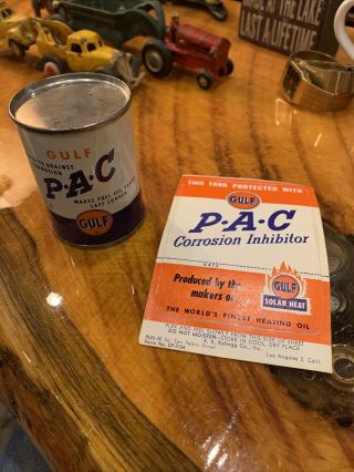 Vintage Gulf Pac For Fuel Oil Tanks Gulf Oil 4 Oz Metal Can Nos
